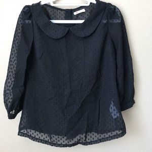 Tulla Textured Collar Navy Blouse